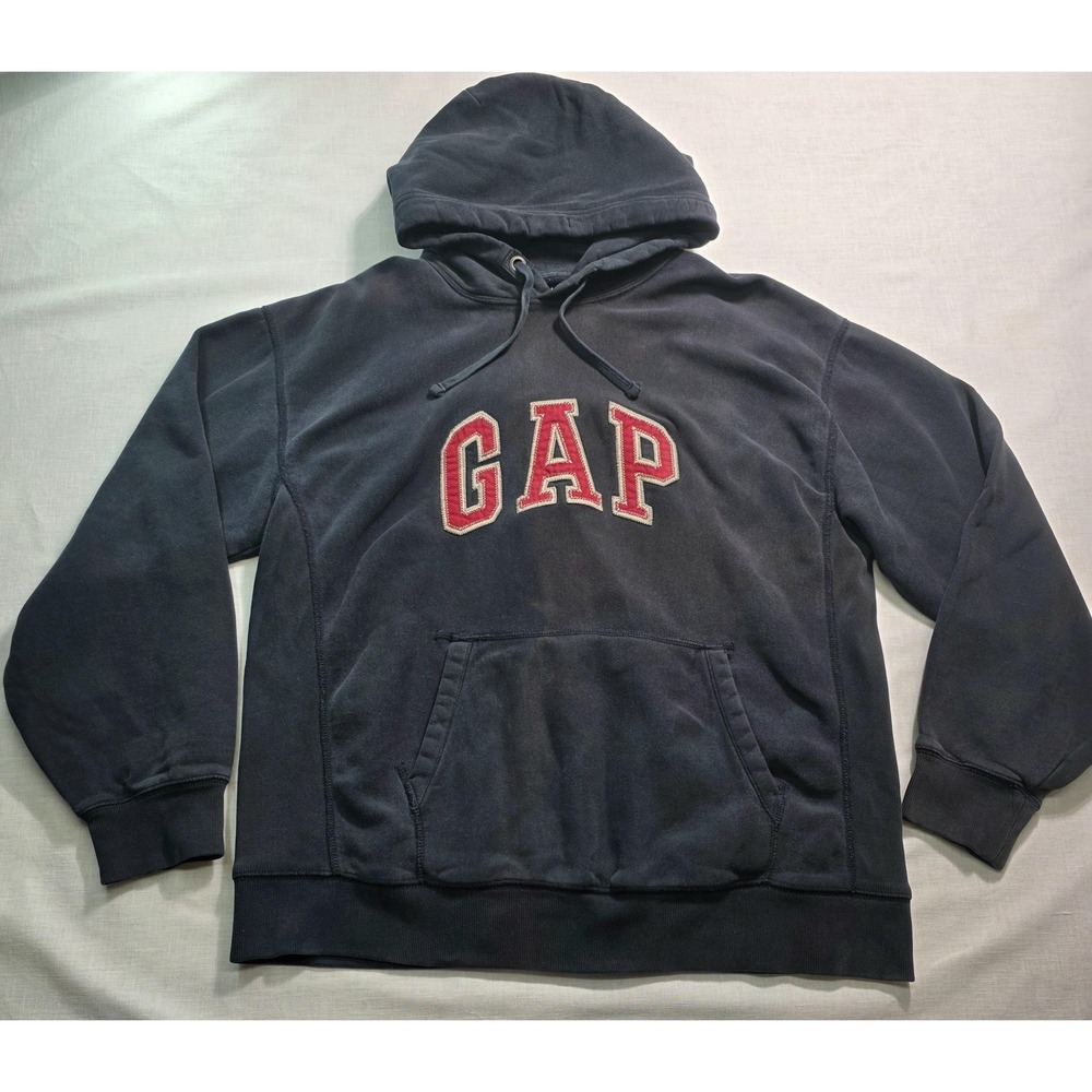 Y2k GAP Hoodie Mens Large Navy Blue Logo Pullover Sweatshirt Mall Core Kangaroo